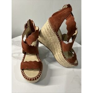 Marc‎ Fisher CALITA Espadrille Jute Platform Wedge Sandal Brown Suede Sz 7.5M